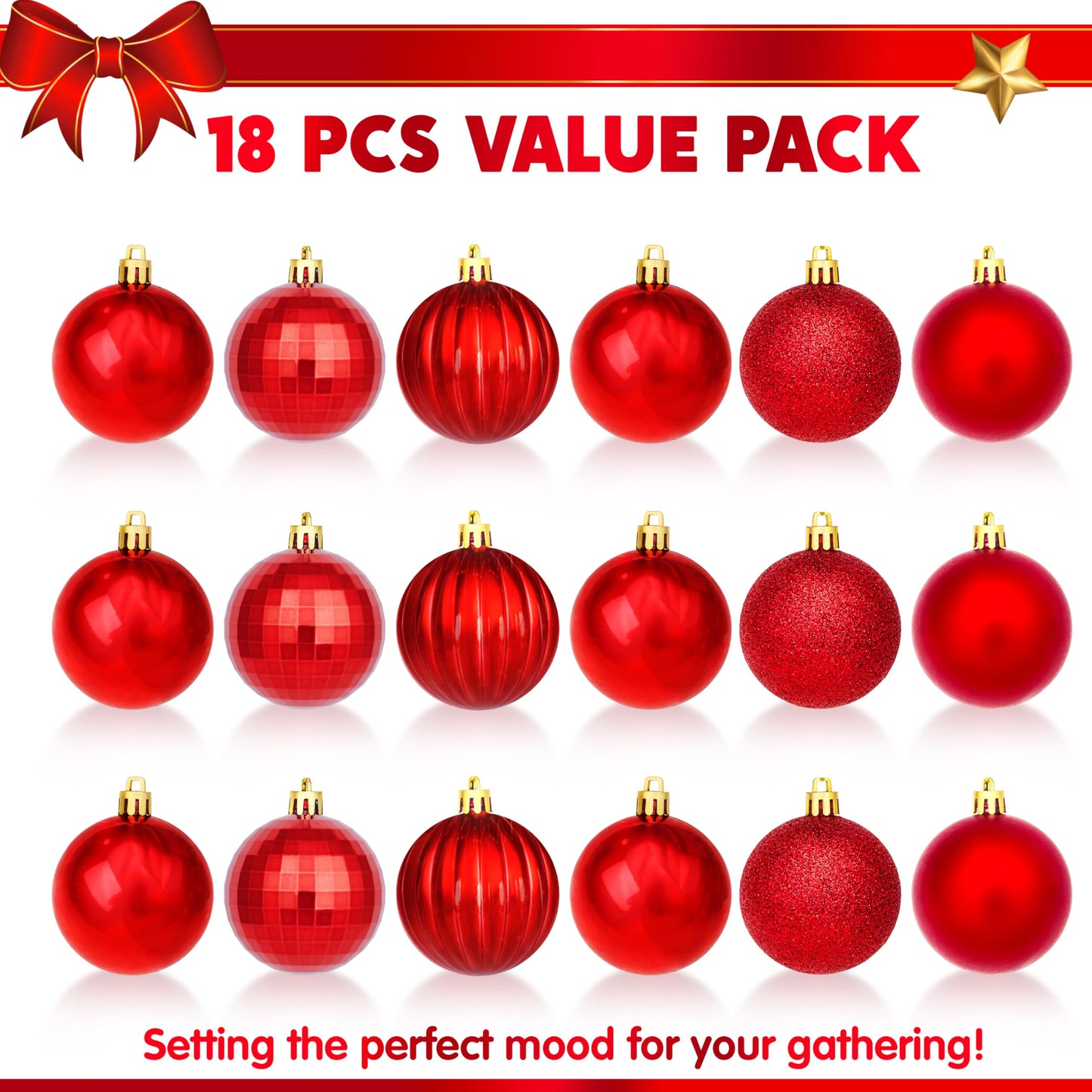 18 Pcs Red Christmas Ball Ornaments
