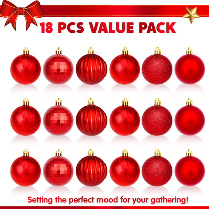 18 Pcs Red Christmas Ball Ornaments