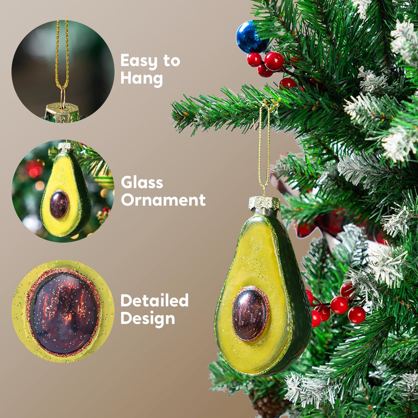 Christmas Avocado Glass Ornament