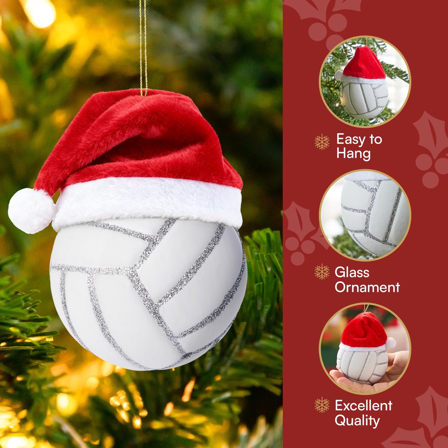 Christmas Volleyball Glass Mini Ornament