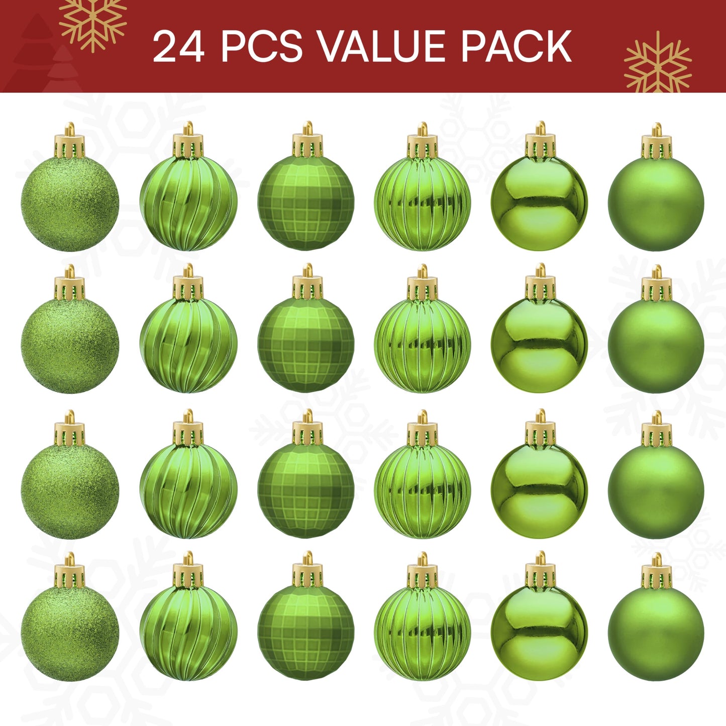24 Pcs 1.6" Lime Green Christmas Balls Ornaments Set