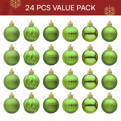 24 Pcs 1.6" Lime Green Christmas Balls Ornaments Set