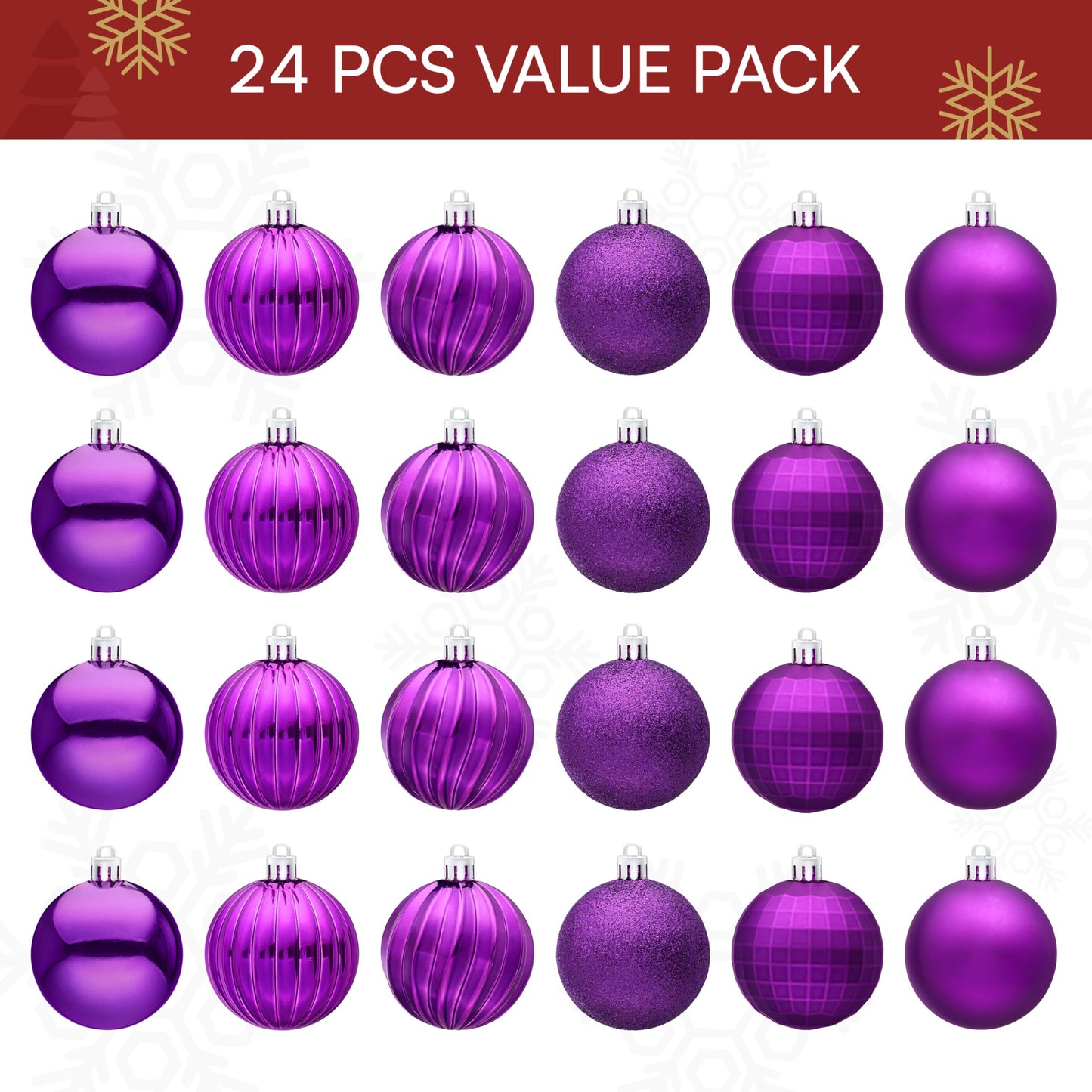 24 Pcs 2.36" Purple Christmas Balls Ornaments Set