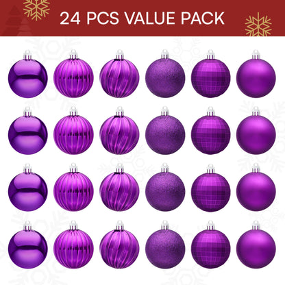 24 Pcs 2.36" Purple Christmas Balls Ornaments Set