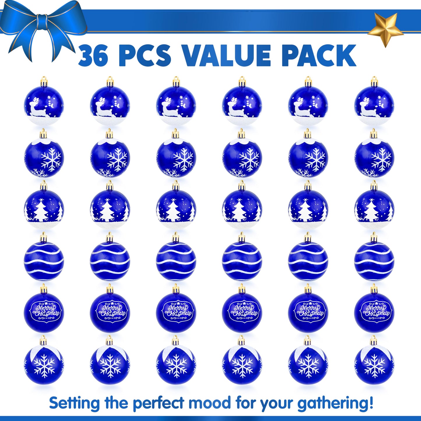 36Pcs Blue & White Christmas Ball Ornaments Set