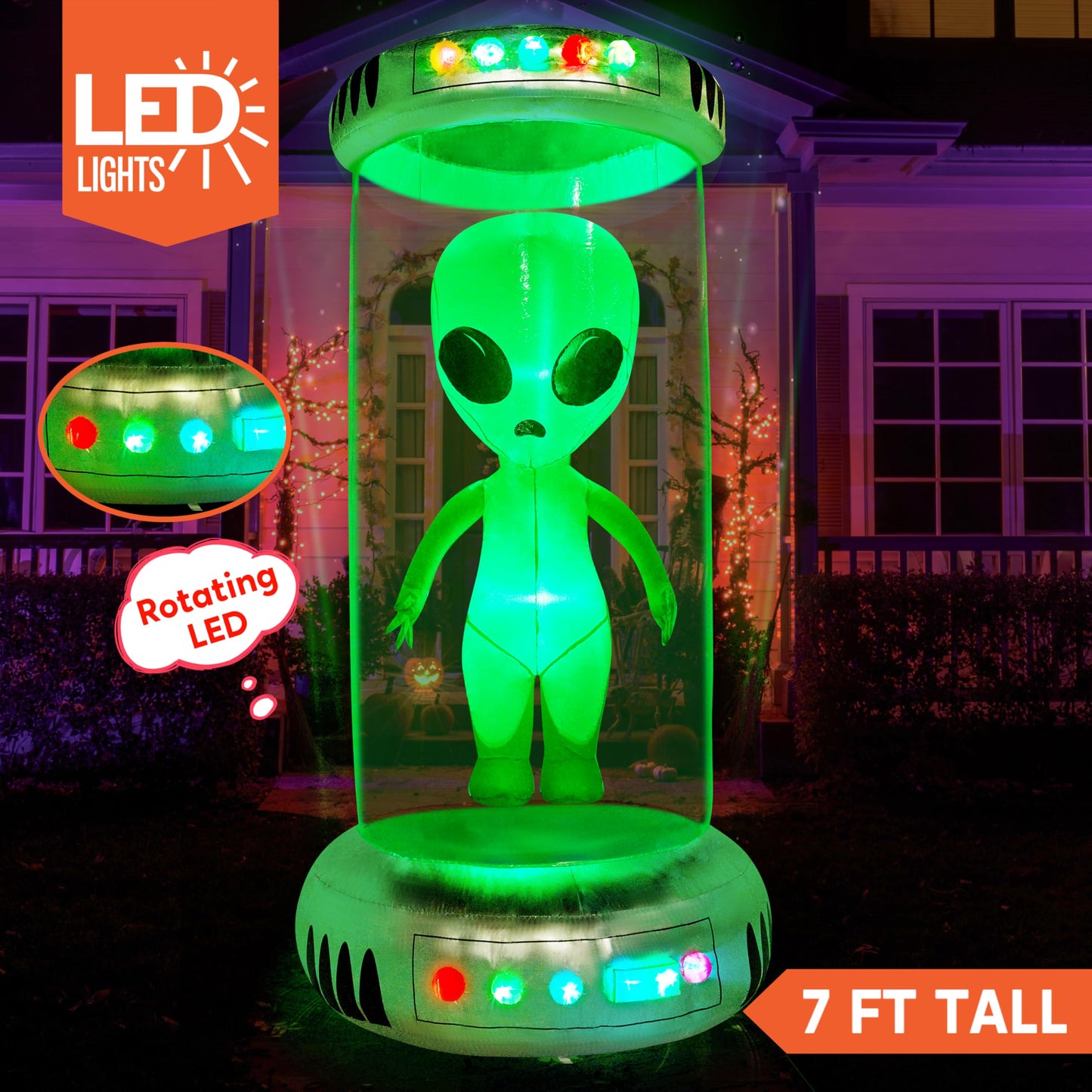 7ft Alien Inflatable Halloween Decor Outdoor with Animated LEDs