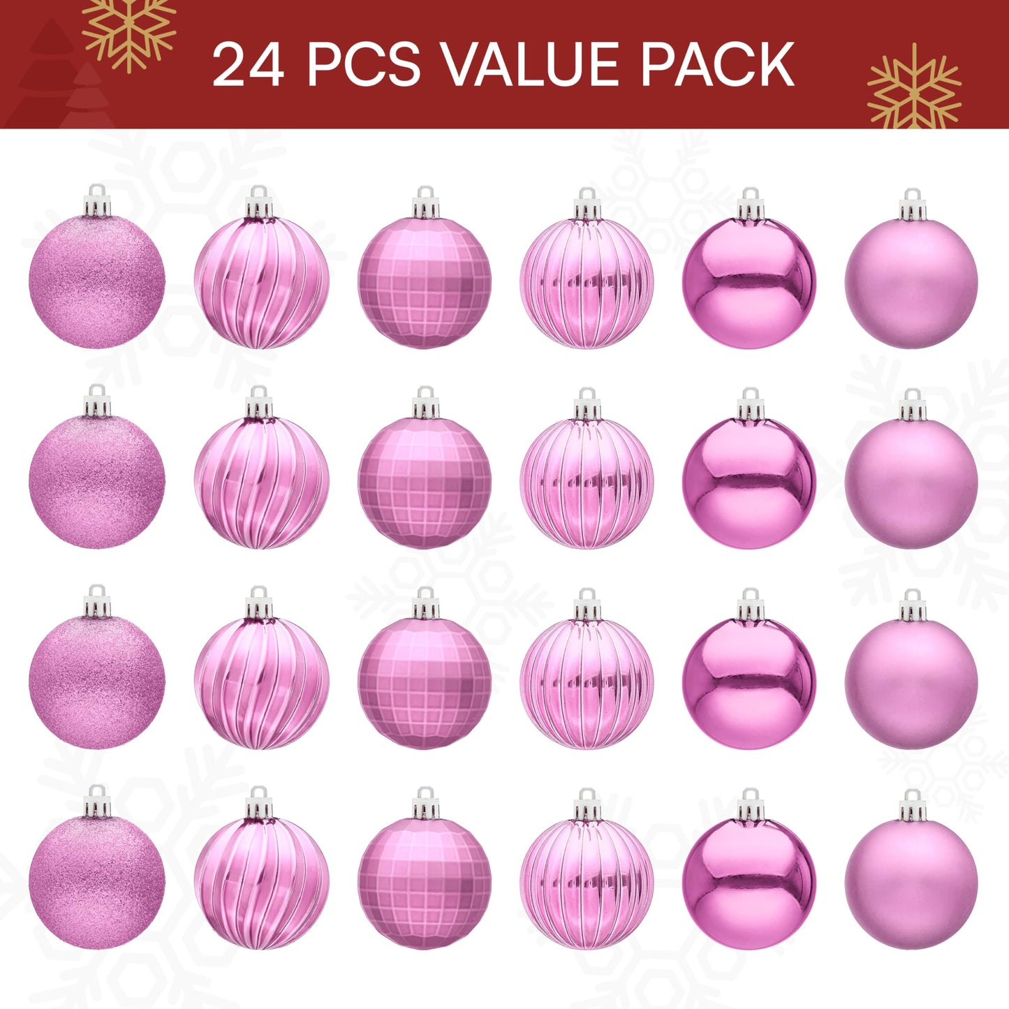 24 Pcs 2.36" Pink Christmas Balls Ornaments Set