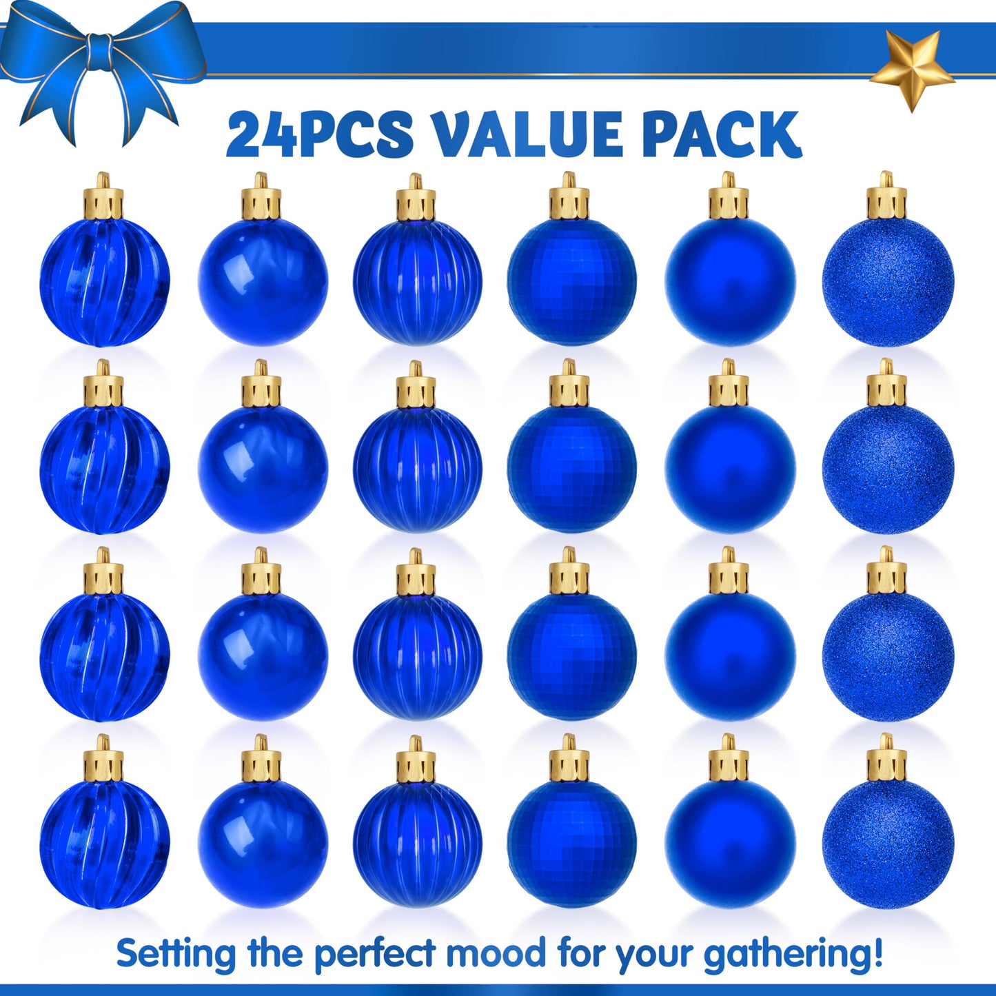 24 Pcs Blue Christmas Balls Ornaments