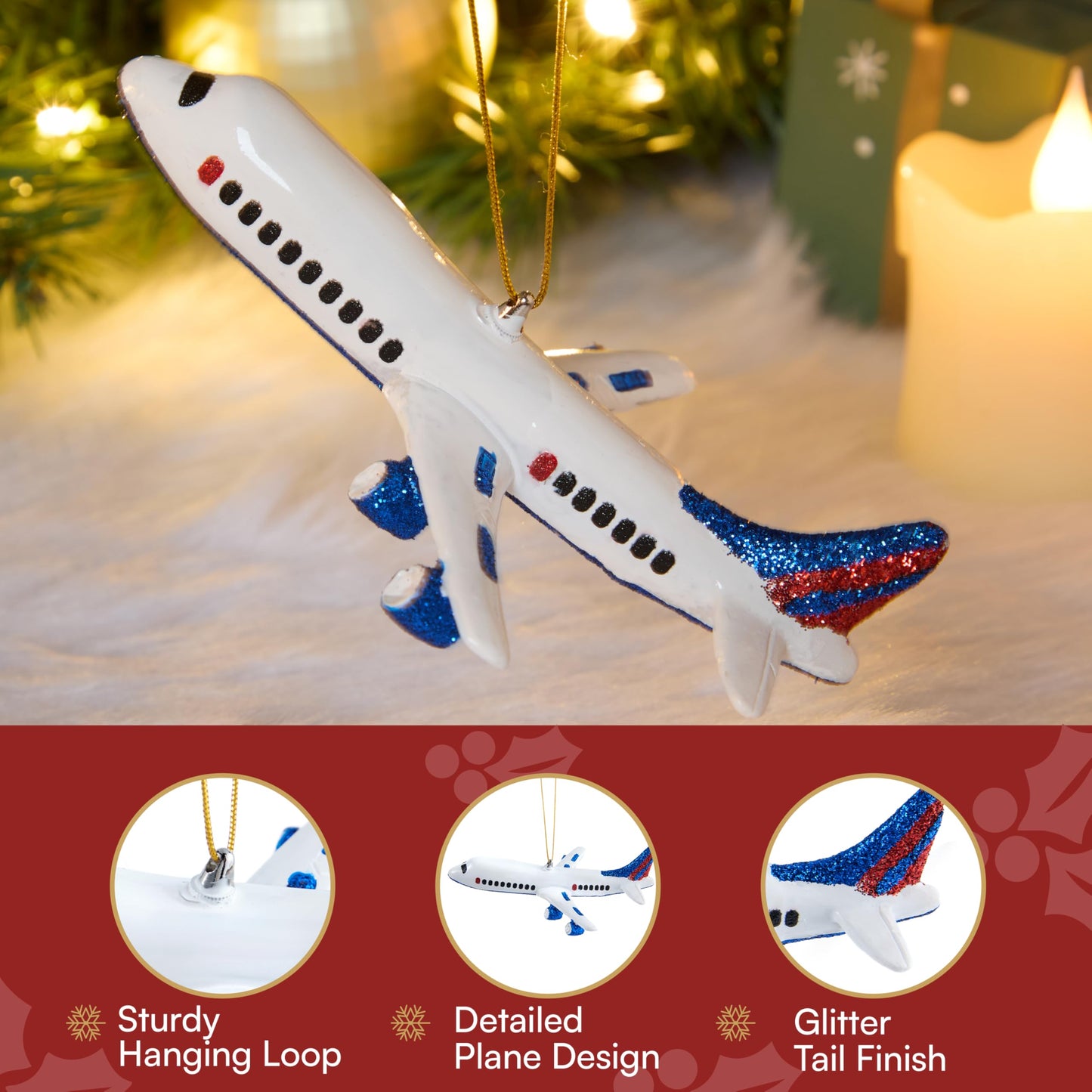 Mini Christmas Airplane Glass Ornament