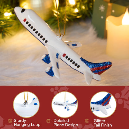 Mini Christmas Airplane Glass Ornament