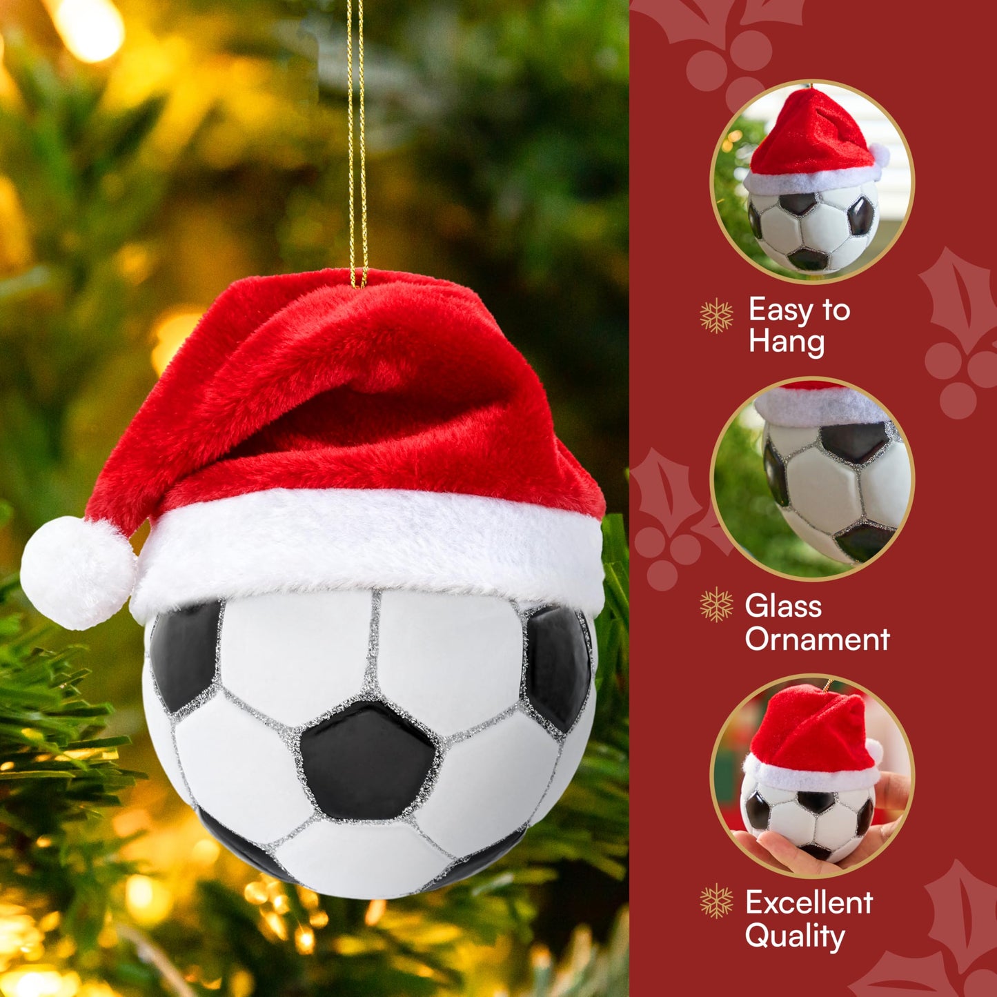 Christmas Soccer Glass Small Ornament