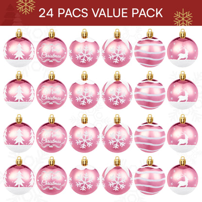 24 Pcs 2.3" Pink White Christmas Ball Ornaments Set