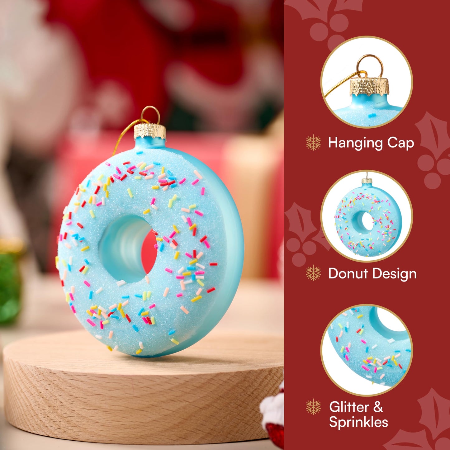 Donut Food Mini Christmas Ornaments Blue