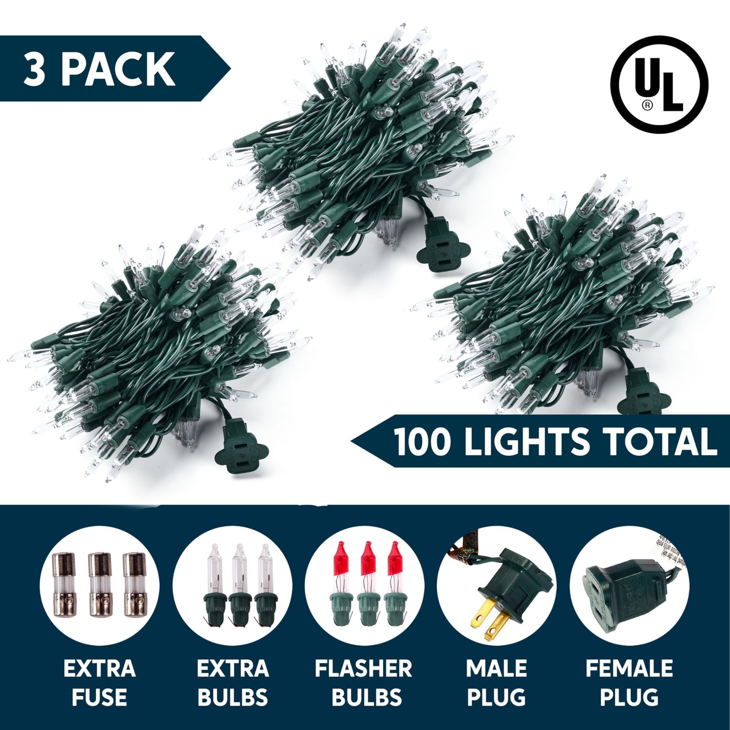 300(3x100) Clear Christmas String Lights Indoor