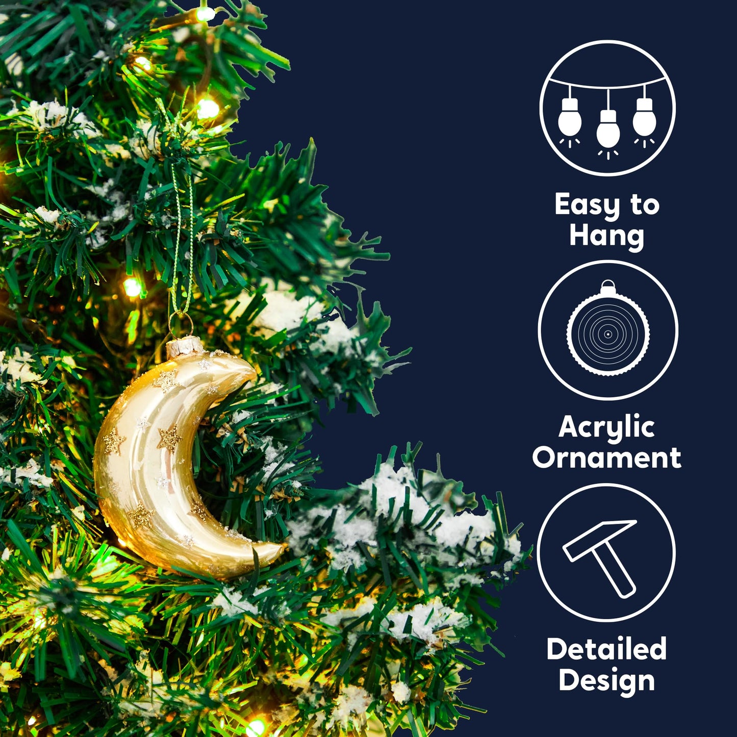 Glitter Blown Glass Moon Decorations for Tree Hanging Ornament