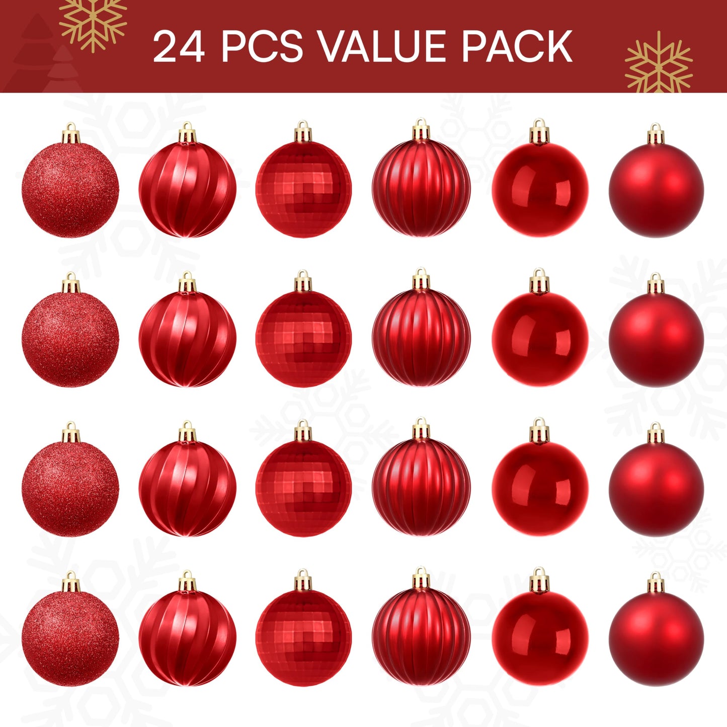 24 Pcs Red Christmas Balls Ornaments Set