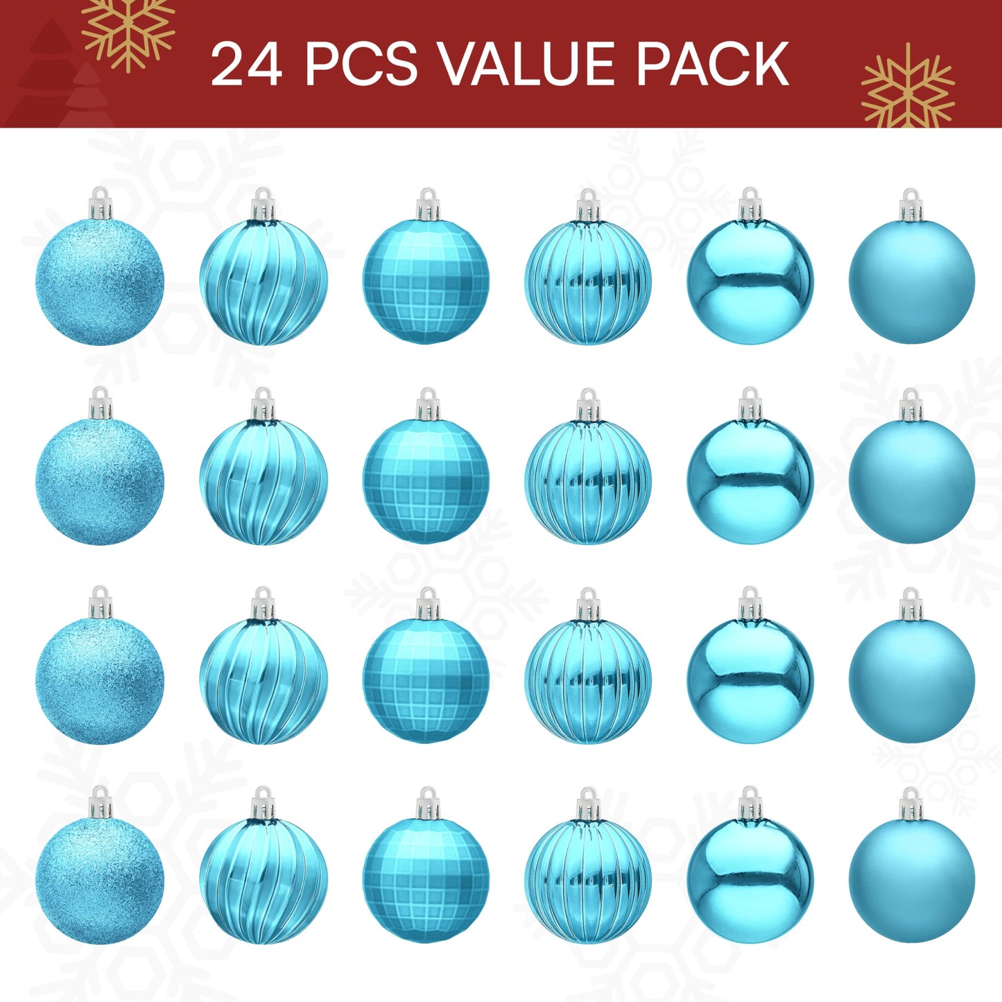 24 Pcs Baby Blue Christmas Tree Ornaments Set