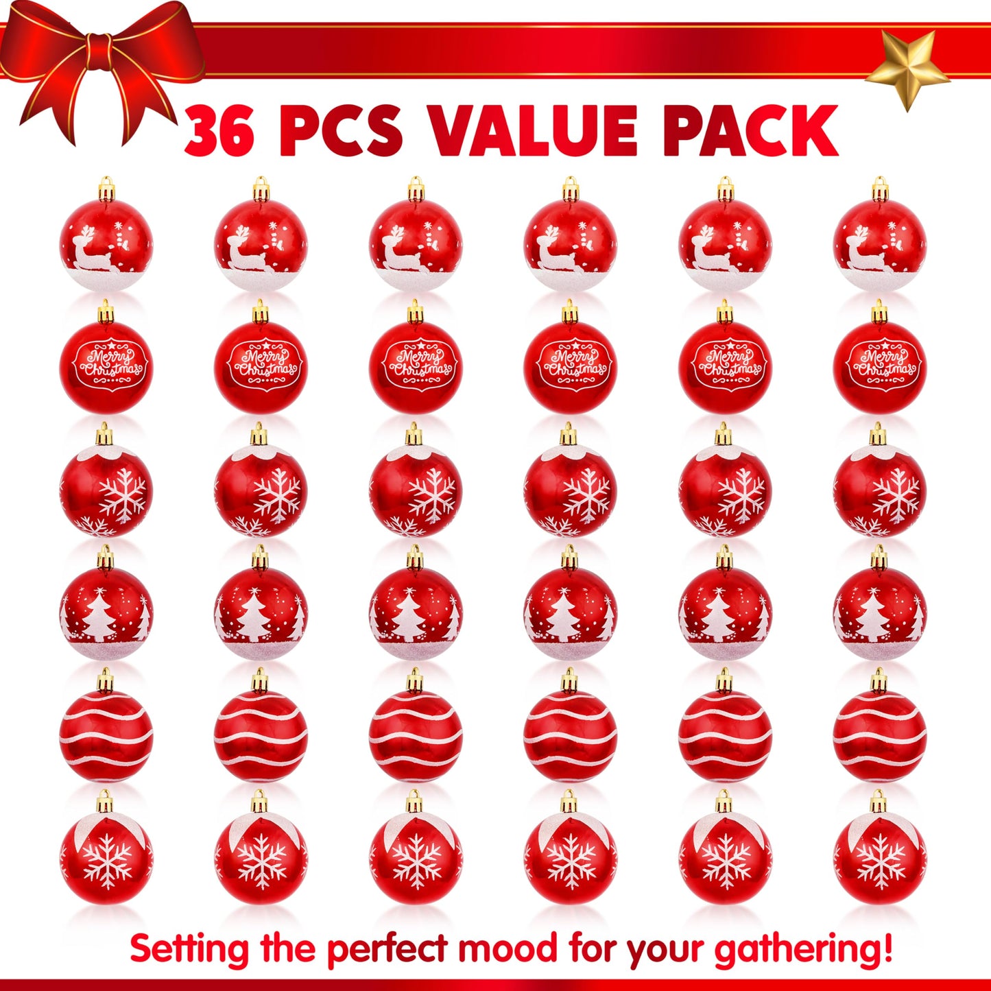36 Pcs Red & White Christmas Ball Ornaments Set