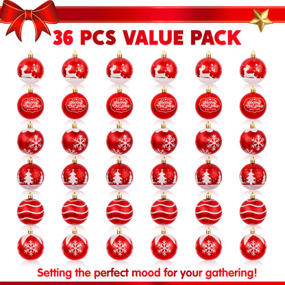 36 Pcs Red & White Christmas Ball Ornaments Set