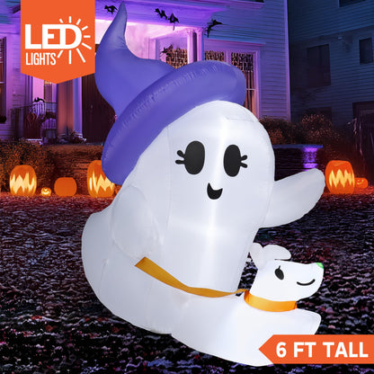 6FT Cute White Inflatable Ghost Walking Dog Decor