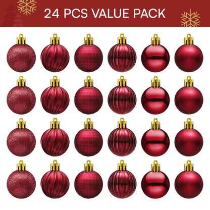 24 Pcs 1.6" Burgundy Red Christmas Balls Ornaments Set