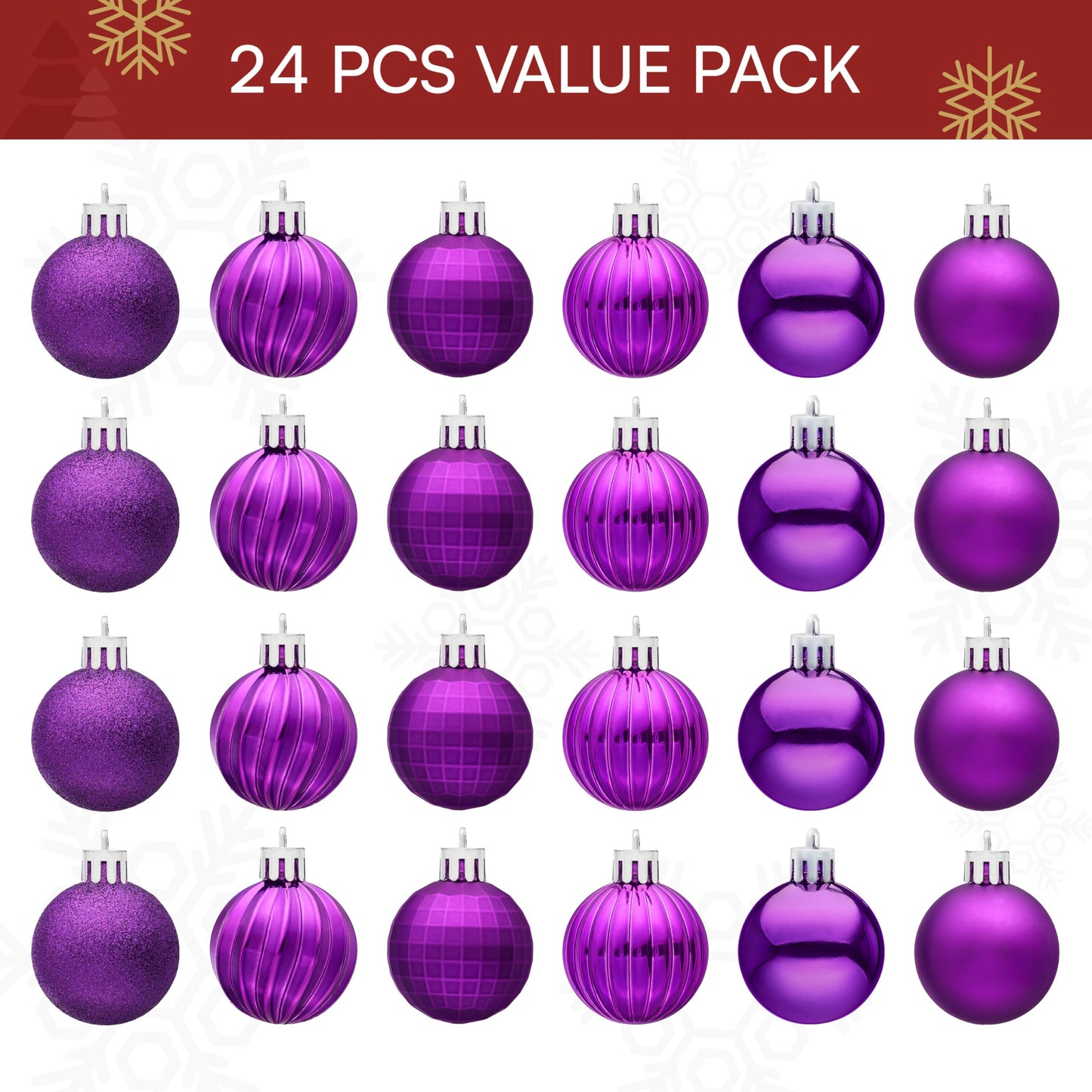 24 Pcs 1.6" Purple Christmas Balls Ornaments Set