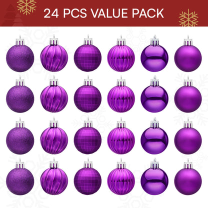 24 Pcs 1.6" Purple Christmas Balls Ornaments Set