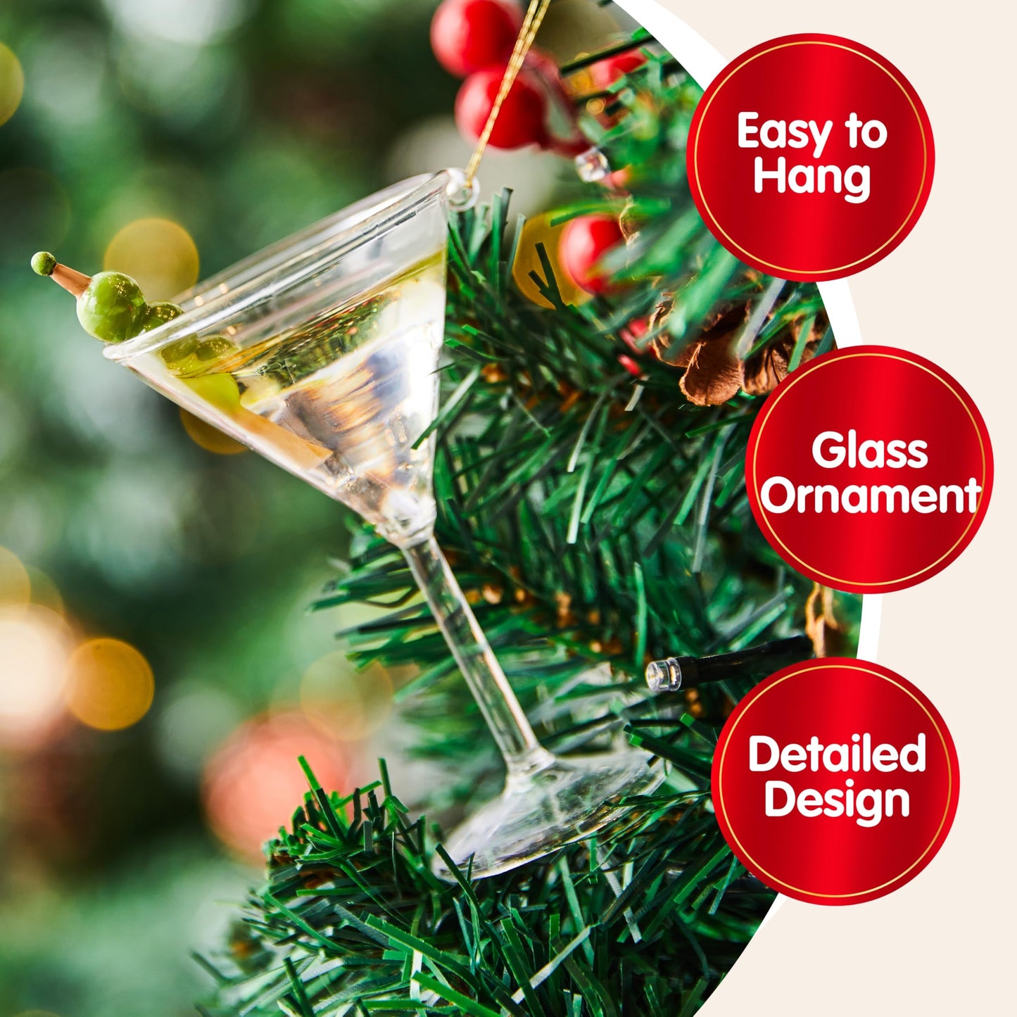 Martini Cocktail Blown Glass Small Funny Mini Christmas Ornaments for Christmas Tree Hanging Ornament Christmas Decorations Indoor