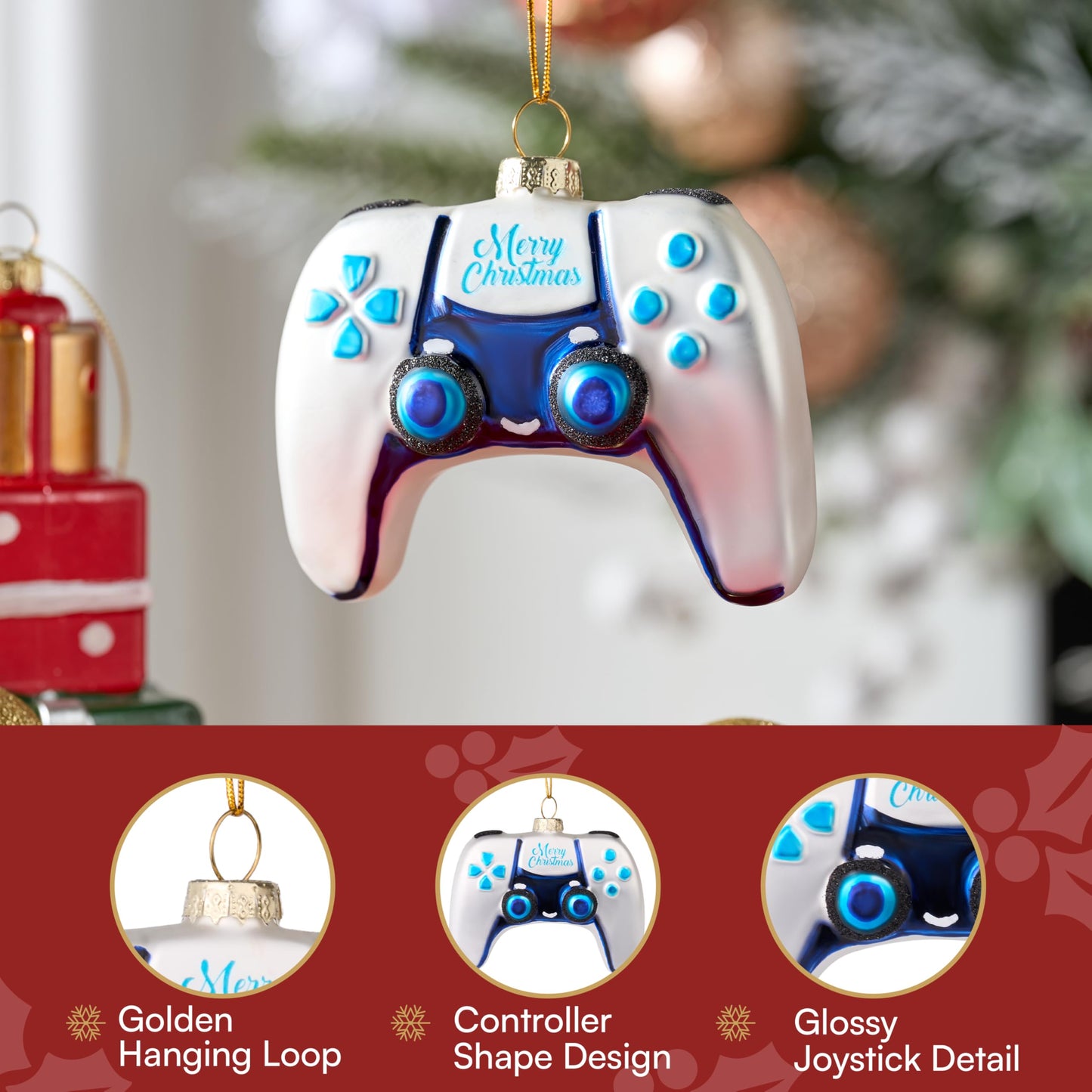 Mini Christmas White Video Game Controller Glass Small Ornament