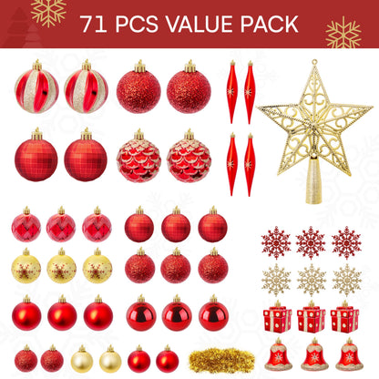 71 Pcs Red & Gold Christmas Ornaments Set