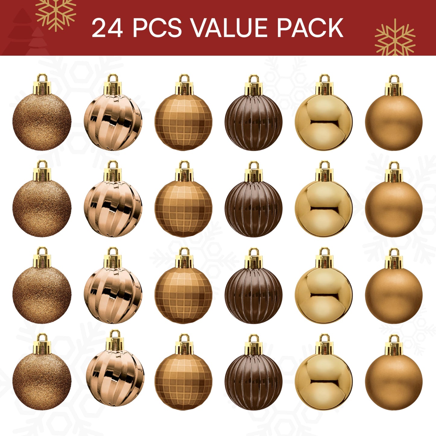 24 Pcs 1.6" Brown Christmas Balls Ornaments Set