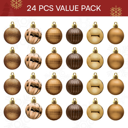 24 Pcs 1.6" Brown Christmas Balls Ornaments Set