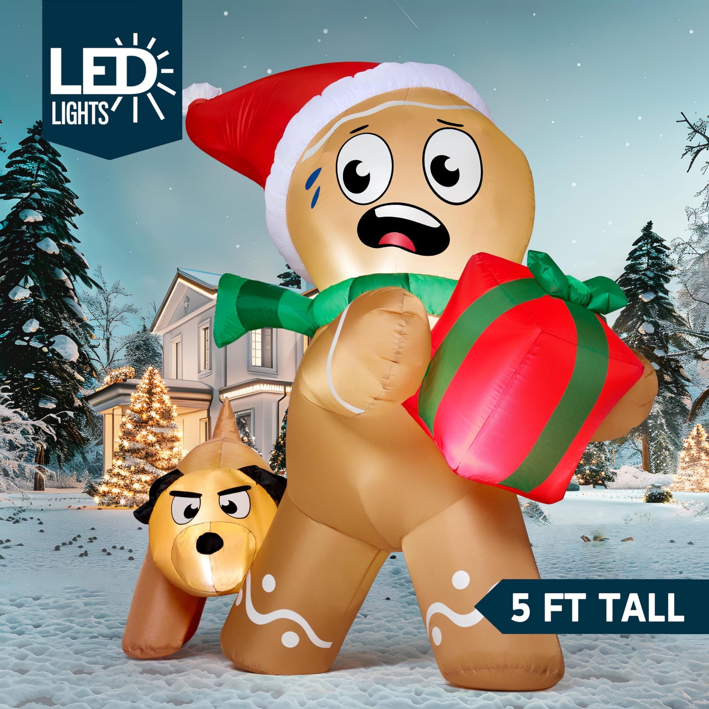 5FT Tall Christmas Inflatables Gingerbread Man & Dog Outdoor Decoration