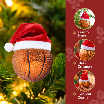 Mini Blown Christmas Basketball Glass Ornament