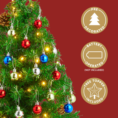 24 Inch/2FT Pre Lit Tabletop Mini Christmas Tree Decorations with Warm LED Lights