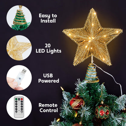 9.5" Golden Christmas Star Tree Topper Radial Design