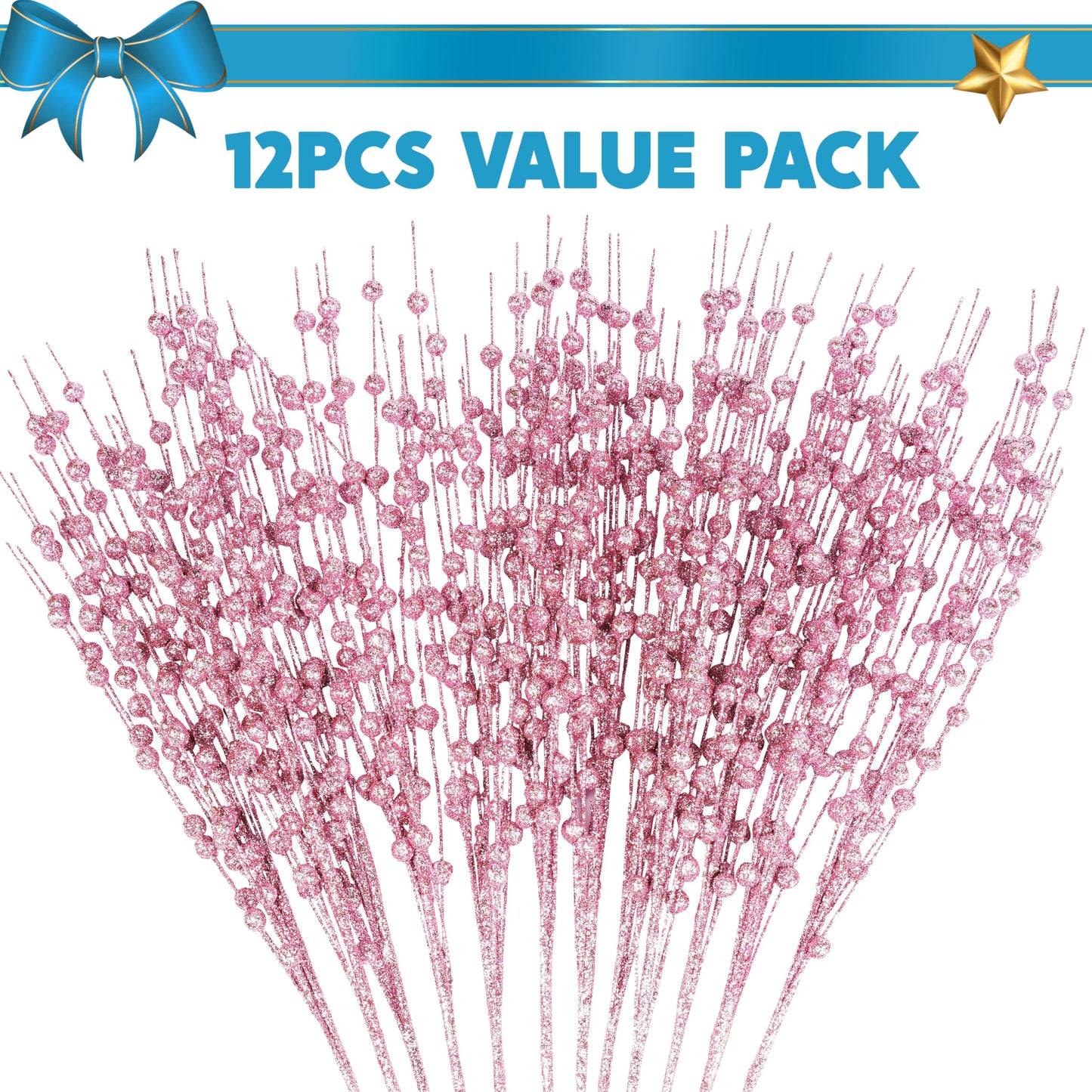 12Pcs 17” Pink Christmas Berry Stem Ornaments