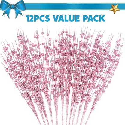 12Pcs 17” Pink Christmas Berry Stem Ornaments