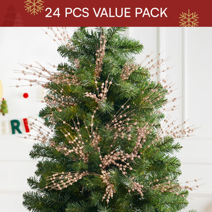 24 Pcs Christmas Tree Berry Stem (Champagne)