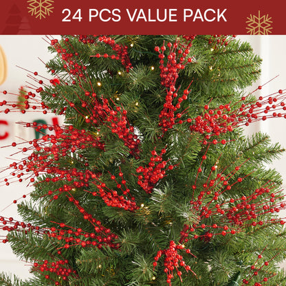 24 Pcs Christmas Tree Berry Stem (Red)