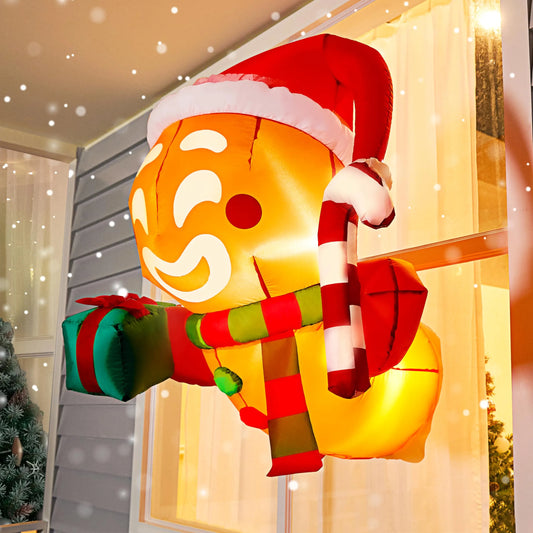 3.5ft Christmas Inflatable Gingerbread Man Broke Out from Window