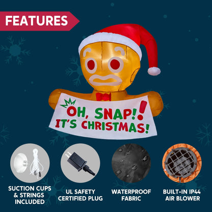 3.5ft Christmas Inflatable Gingerbread Man with Oh Snap Banner Broke Out from Window