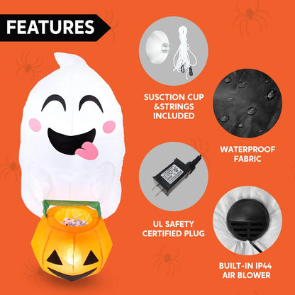 3.5ft Cute Ghost Holding Candy Basket Halloween Inflatable