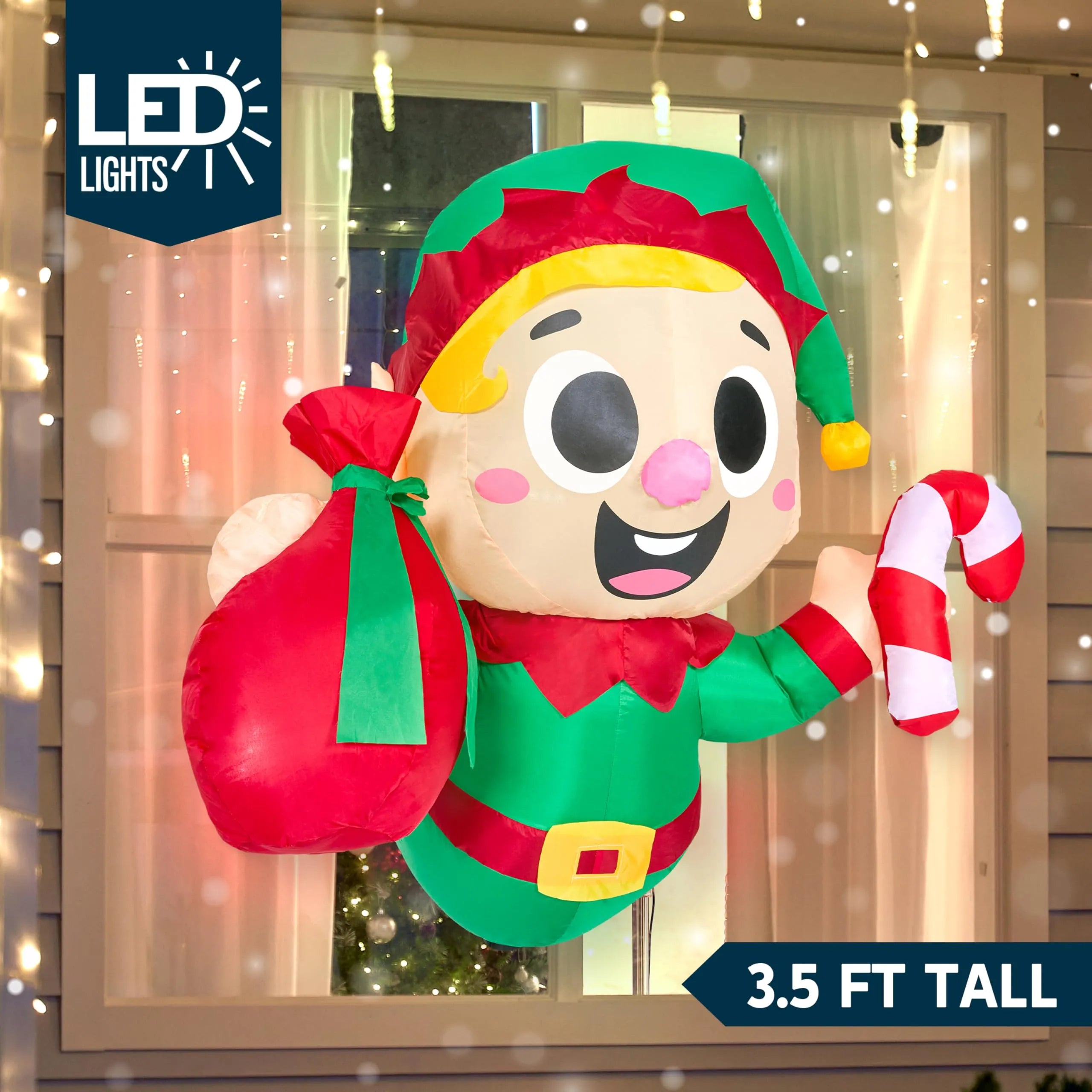 3.5ft Tall Christmas Inflatable Santa Elf Broke Out From Window With B ...