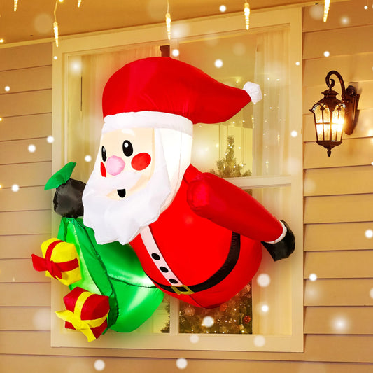 3.5ft Tall Christmas Inflatable Santa with Gift Bags Broke Out from Window