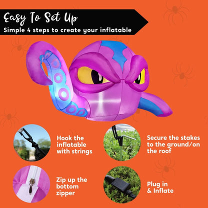 6ft Tall Halloween Inflatable Purple Octupos