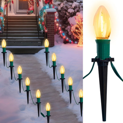 30.75FT C9 Christmas Pathway Lights, 24 LED Bulbs Stake Lights