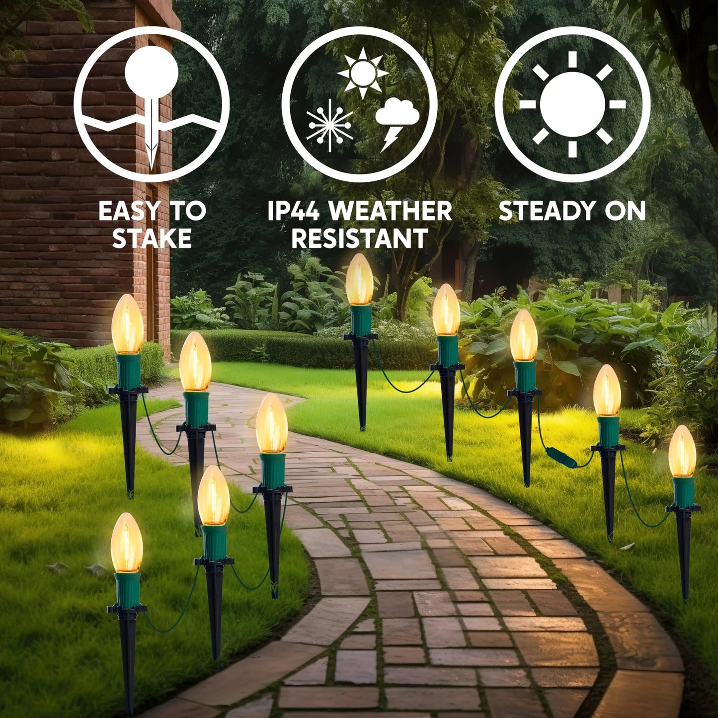 30.75FT C9 Christmas Pathway Lights, 24 LED Bulbs Stake Lights