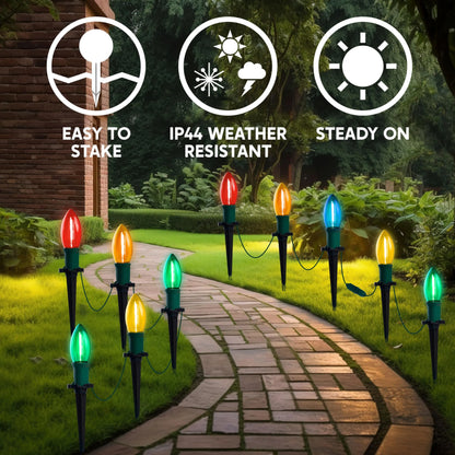 30.75FT C9 Christmas Pathway Lights, 24 LED Jumbo Bulbs Stake Lights