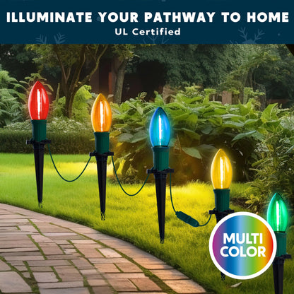 30.75FT C9 Christmas Pathway Lights, 24 LED Jumbo Bulbs Stake Lights